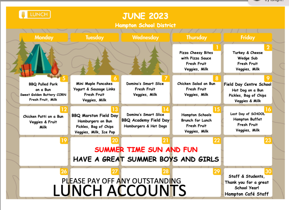 June Lunch Menu