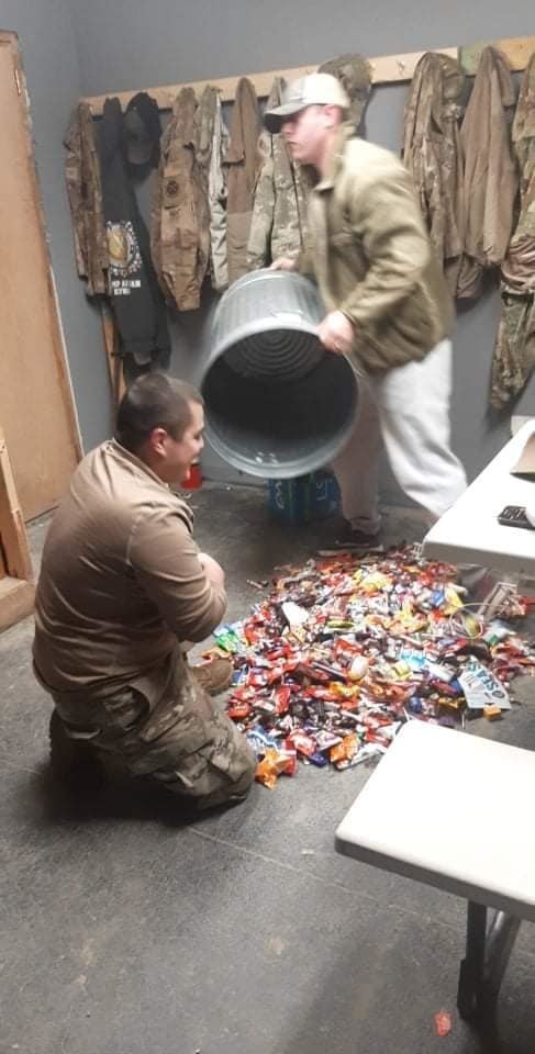 Photos of the troops receiving their candy!