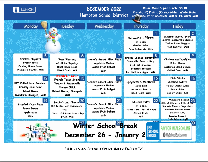 December Lunch Menu